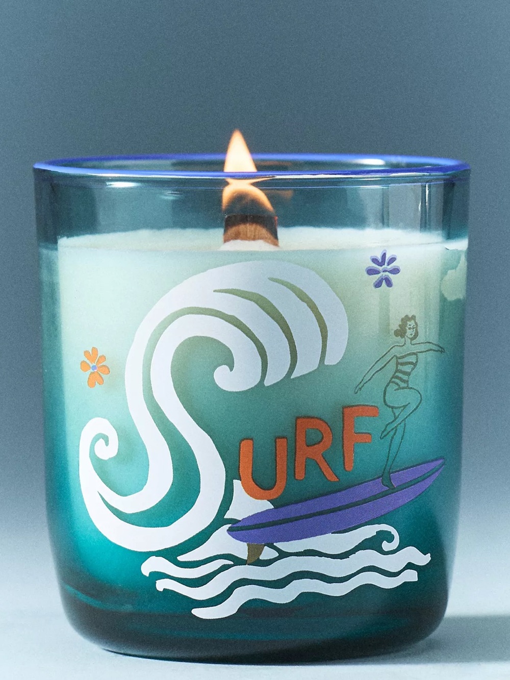 Anthropologie Surf Fresh Ocean Waves and Bergamot Teal Blue Glass Candle